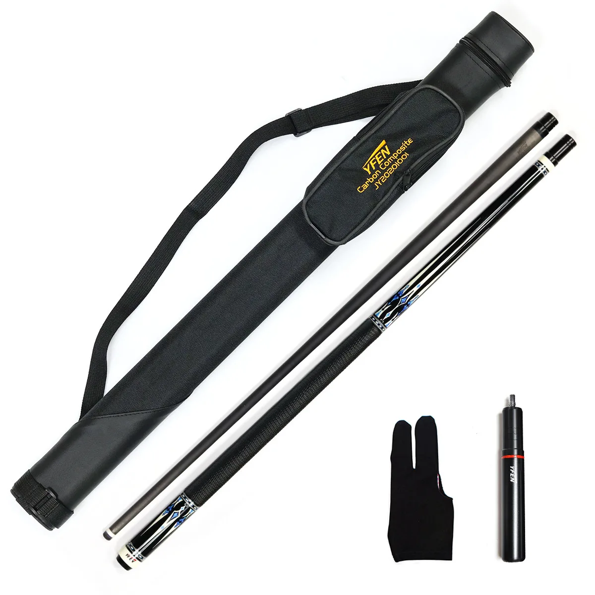 Billiard Yfen cue Carbon Fiber Shaft Maple Wood Butt 1/2 pool cue with Telescopic extension and YF bag and cue cleaning towel