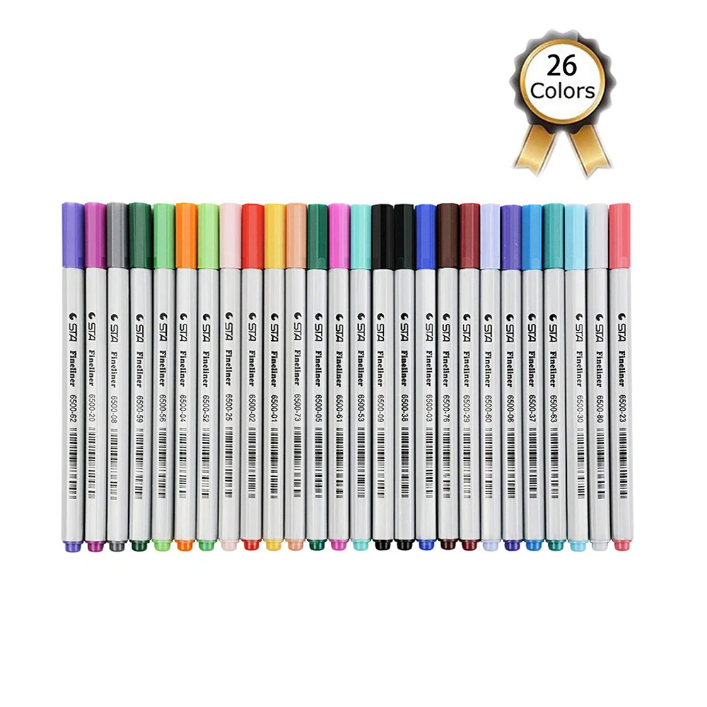 STA Fineliner Art Marker Pens Permanent Water Color Liner NO.6500 for Students with Flat Brush Tip for Paper Writing