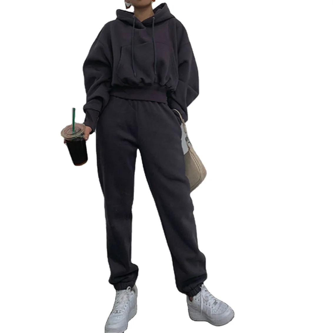 Новинка 2021, спортивные костюмы для бега, женские тренировочные костюмы из 2 предметов, укороченный топ, толстовка большого размера с капюшоном, Женская толстовка