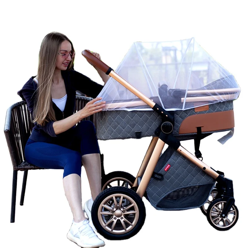 
Luxurious Baby Stroller 3 in 1 Portable Travel Baby Carriage Folding Prams Aluminum Frame High Landscape Car for Newborn Baby 