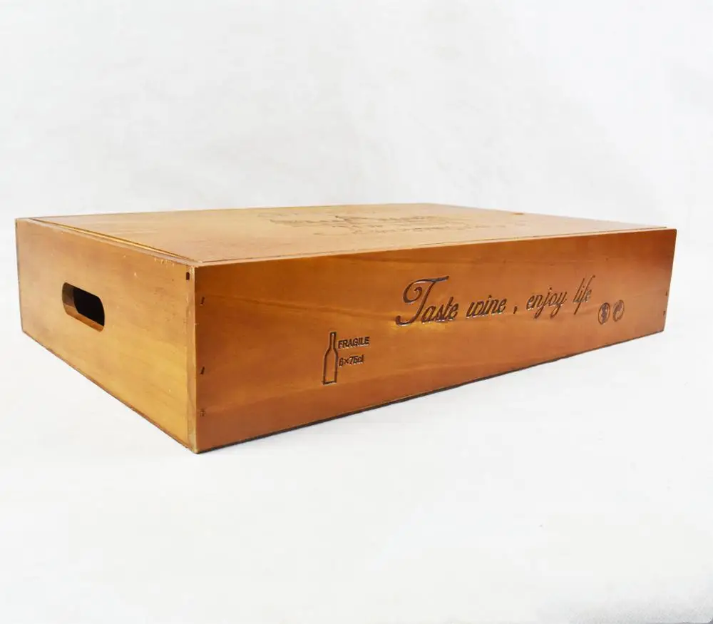 wholesale custom 6 bottle portable pine wood wine box with Rope Handle Travel wine Box Carrying Display Case