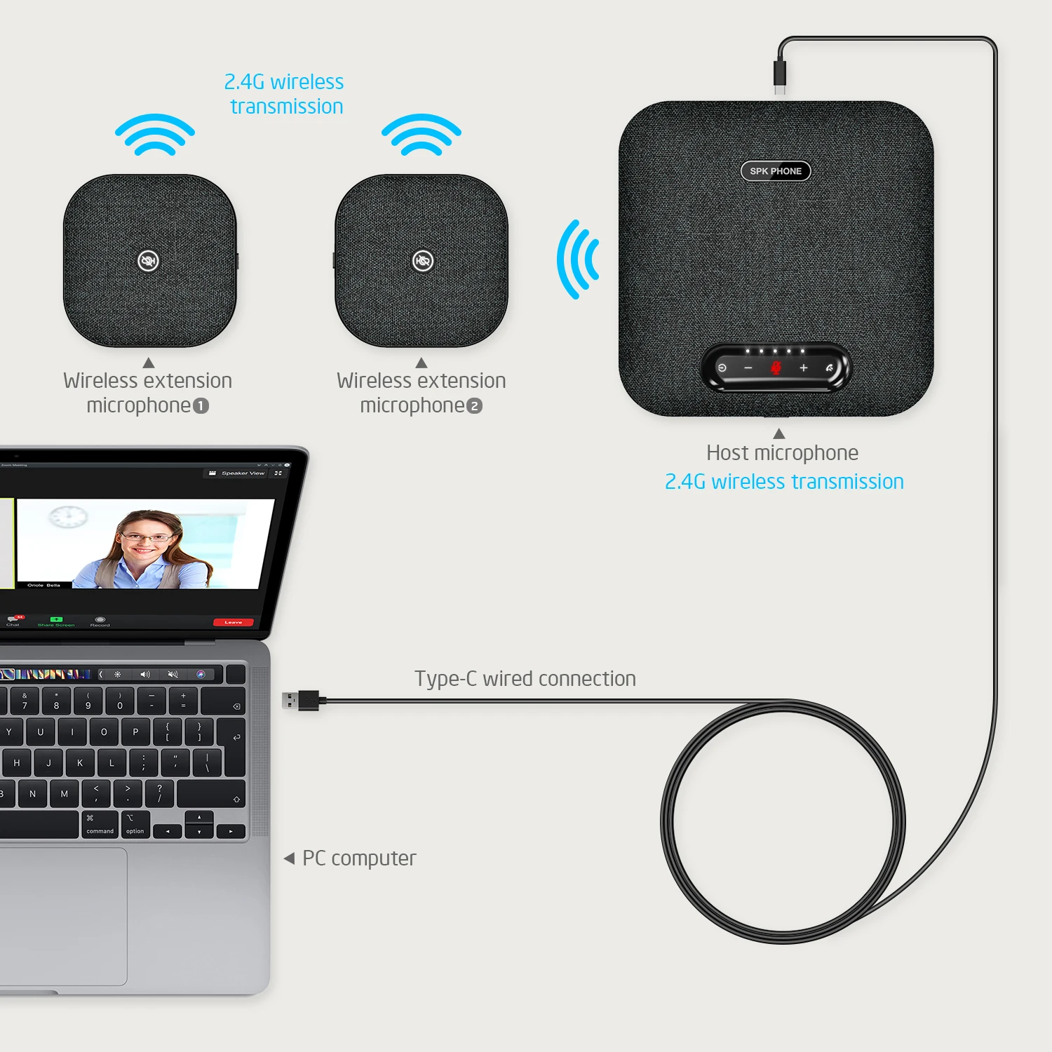 Bluetooth 360 градусов DSP Конференц-громкоговоритель микрофон с шумоподавлением для аудиосъемки