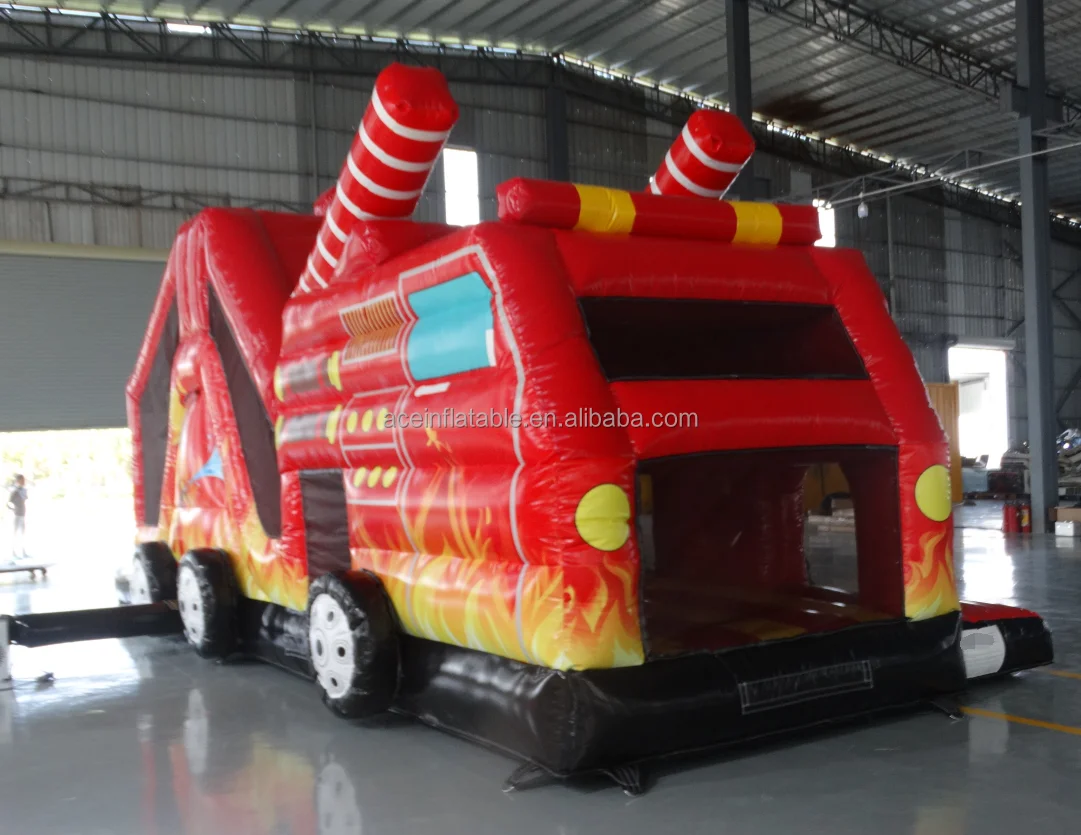 Inflatable Bouncer Bouncy Jumping Castle Bounce House Combo With Slide Fire Truck fun run game kids inflatable obstacle course