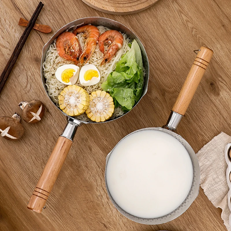 Factory Wholesale Stainless Steel Japanese Saucepan Wooden Handle Mini Milk Pan For Heating Melting Nonstick Pan