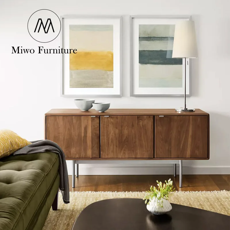 modern nordic TV Cabinet Walnut color solid wood Metal tripod  Designs Living Room Media Console rectangle TV Stand  Custom
