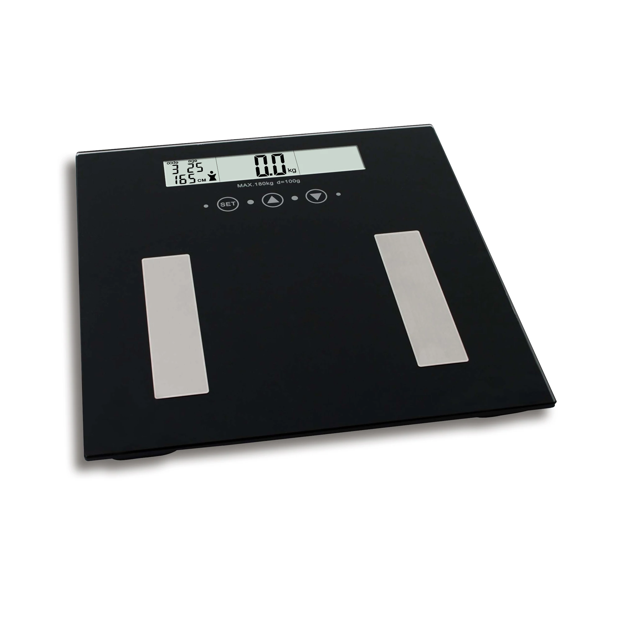 
Health BMI Weight Scale Body Fat Analyzer large LCD AAA Battery Metal electrodes index at same three split screen Display 