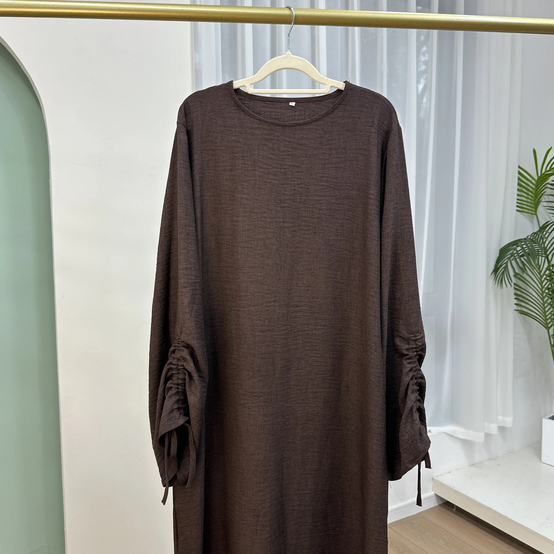 2024 Amazon Dubai Spring And Summer Party Cuff Lace-up Dress Solid Color Long Dresses Women Muslim Women Dress