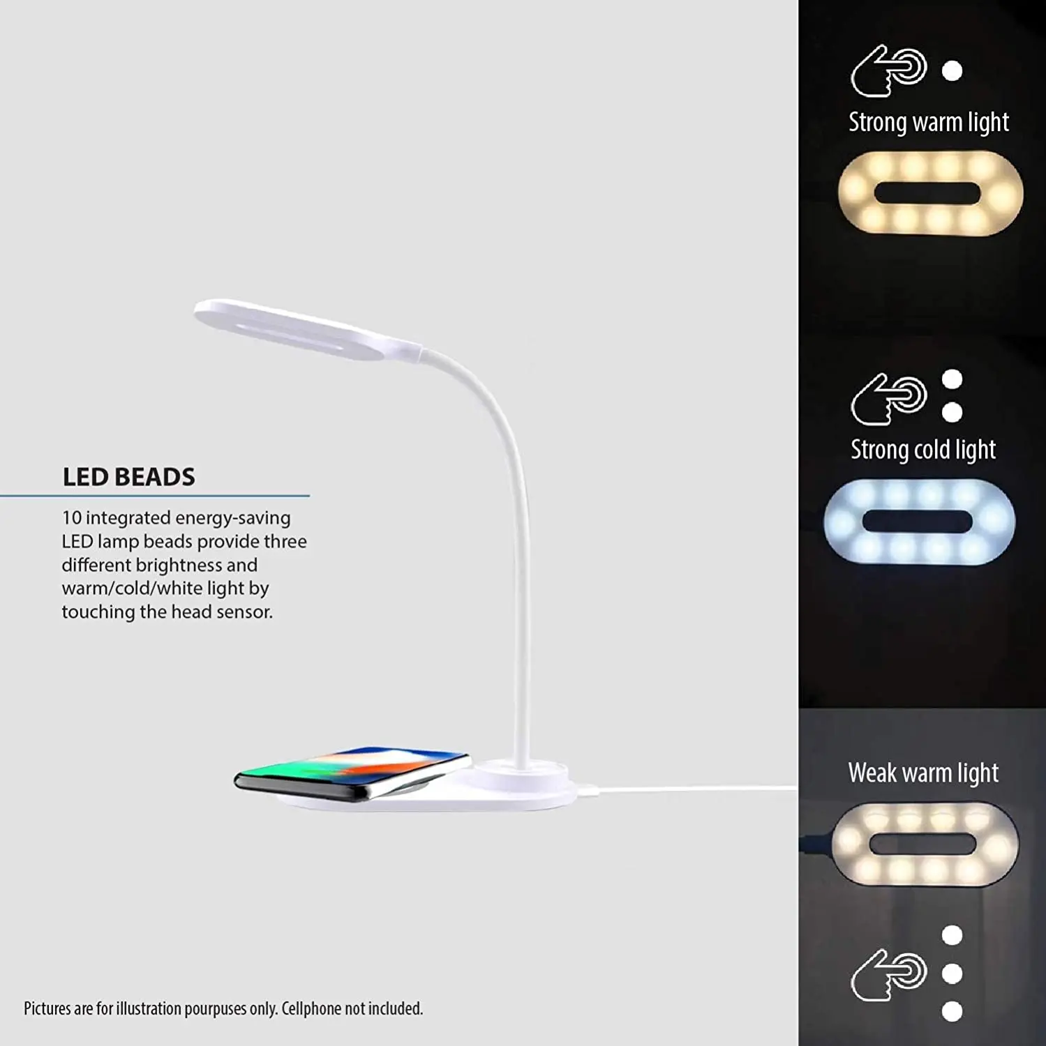 2 in 1 Led Table lamp with 10W Wireless Charger Table lamp led touch Led table lamp with usb port