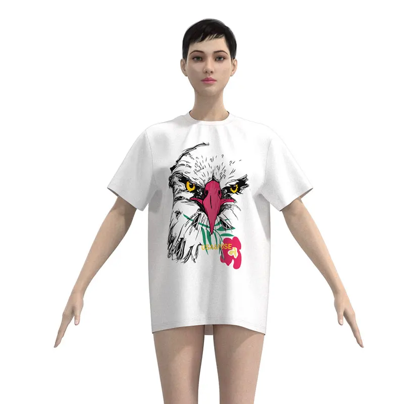 3D Model Collection 2022 Summer Fresh Custom Cotton Polyester Fabric Tee Crew Neck Bald Eagle Printed T-shirt For Women