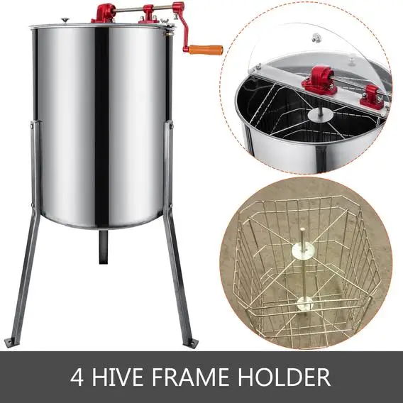 4 Frame Manual Honey Extractor Stainless Steel Honeycomb Spinner Crank Beekeeping