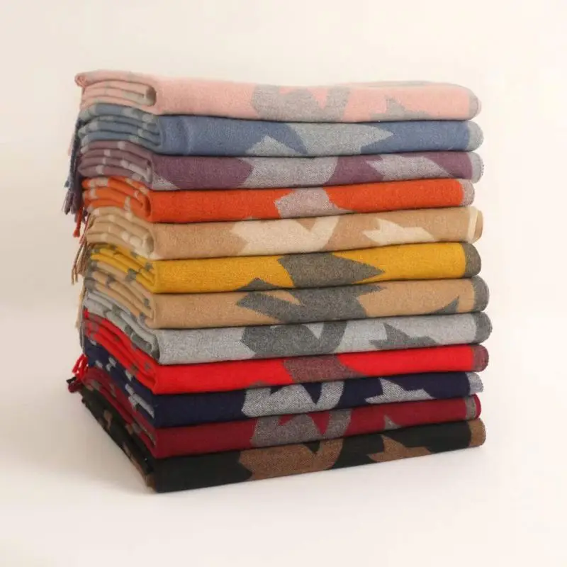 Fur Trim Shawl Printed Scarf Pashmina Shawl Merino Wool Fur Shawl