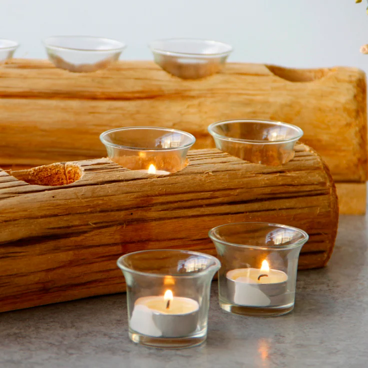 Producer good quality antique natural tree branch wooden decoration  candle holder with four glass cups