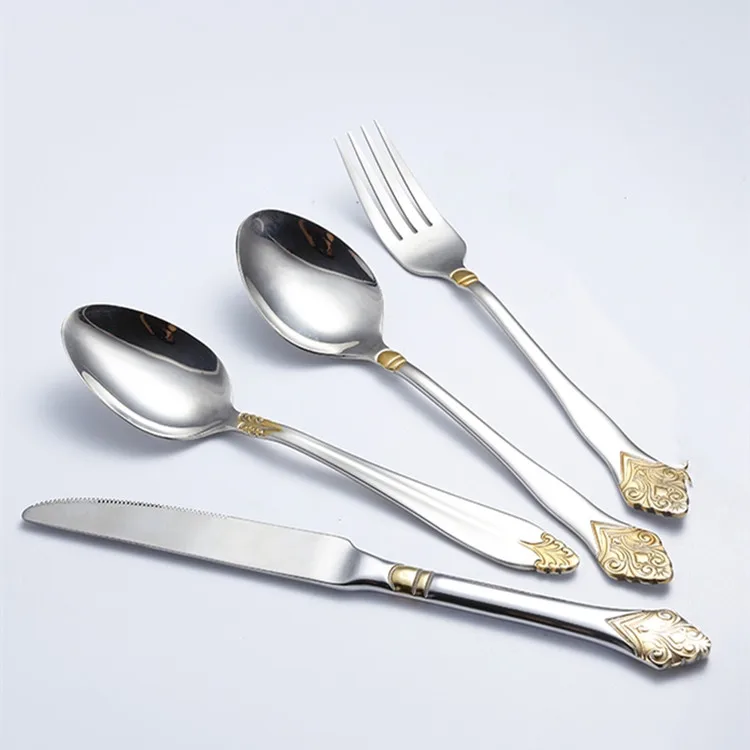 Western Style Hotel Restaurant Wedding Custom Logo Spoon Knife Fork Set Besteck Cubiertos Kitchen Dinner Metal Cutlery