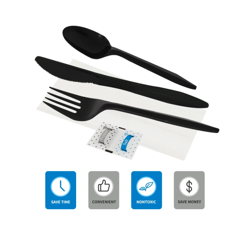 Factory Sale Extended Length 110mm Plastic PP plastic Disposable holiday restaurant black white dinnerware sets modern