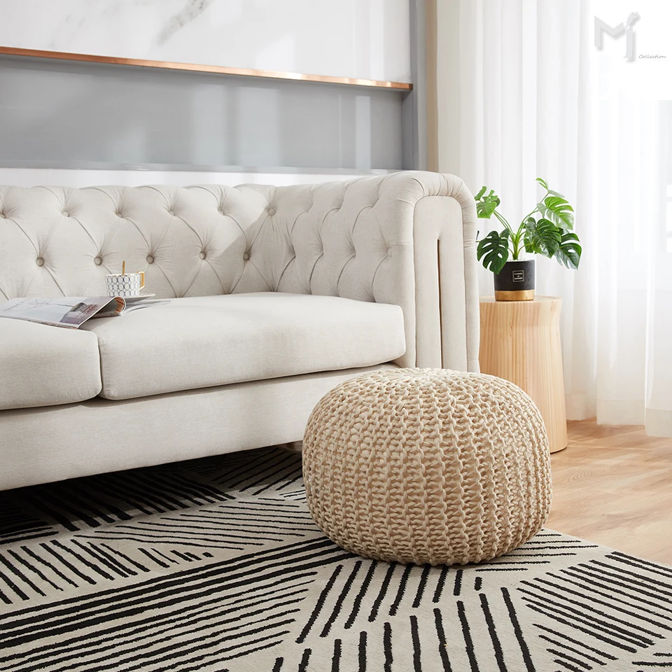 2022 new Knitted Cotton Pouf ,Round Stool For Bedroom