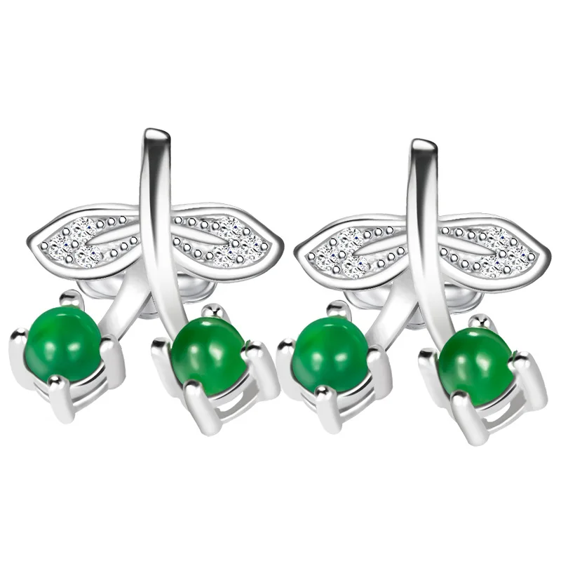 Natural jadeite sun green ear stud S925 silver inlay give appraisal certificate D620