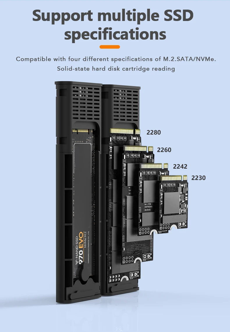 New arrival aluminum screwless dual bay m.2 nvme ssd 4tb m.2 ngff msata ssd to sata 3.0 m.2 nvme case
