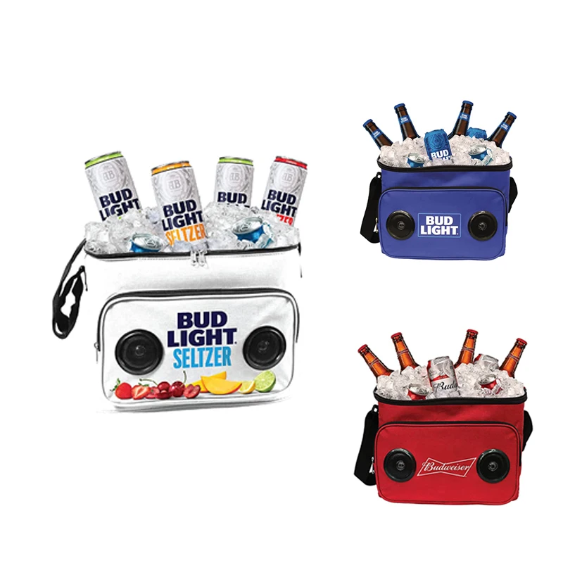 Outdoor Travel 600D Polyester Waterproof Picnic Cooler Bag Blue Tooth Speaker with Wireless and Include Battery cooler speaker