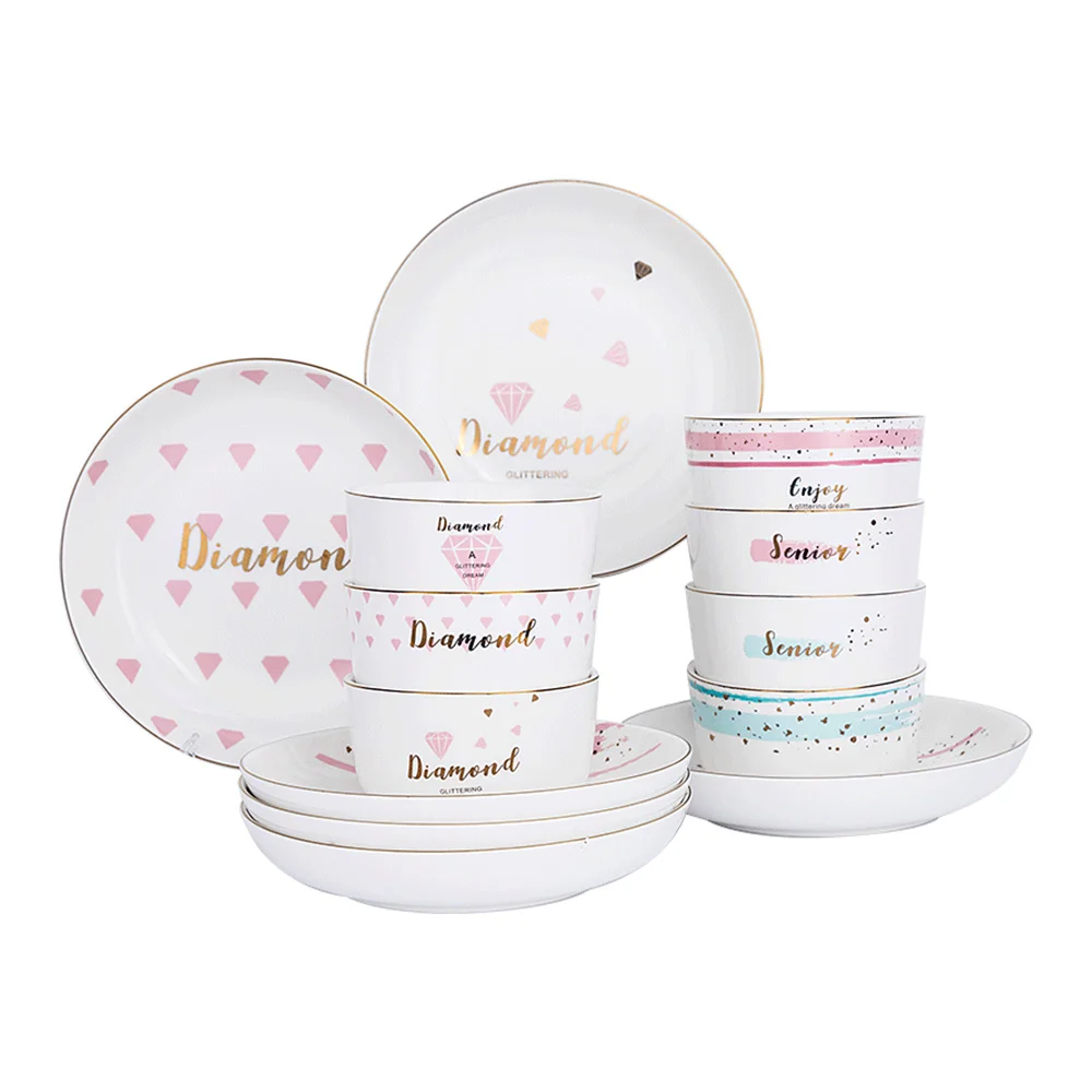 Wholesale Price High Quality China Porcelain Tableware Decorative Plates Sets Gold Rim Ceramic Dinnerware