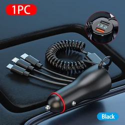 Type C QC 3.0 Quick Car Charger With 3 in 1 USB Cable Cigarette Lighter For iPhone Samsung USB Type C Fast Phone Charger