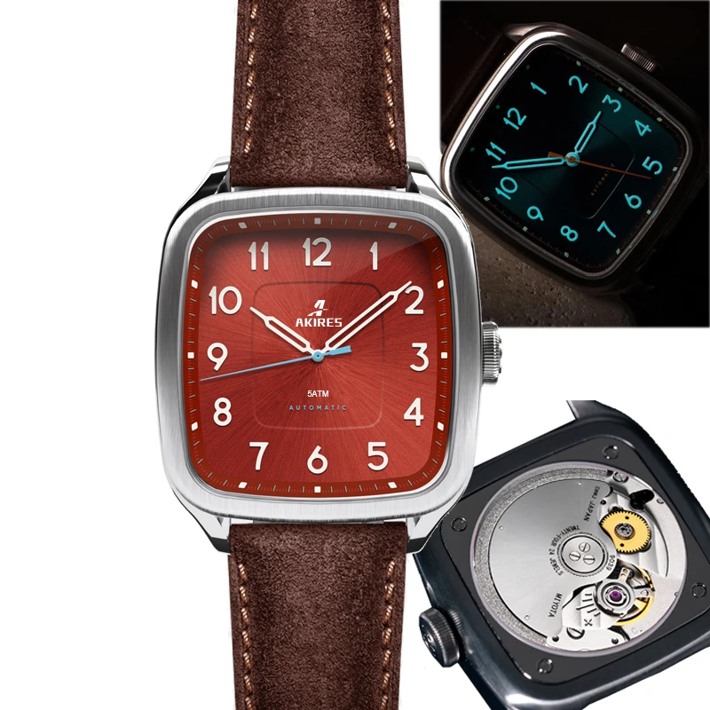 Manufacture Watch Curved Sapphire Crystal BGW9 Super Luminous Dial Square Case Low Moq Automatic Watch For Men