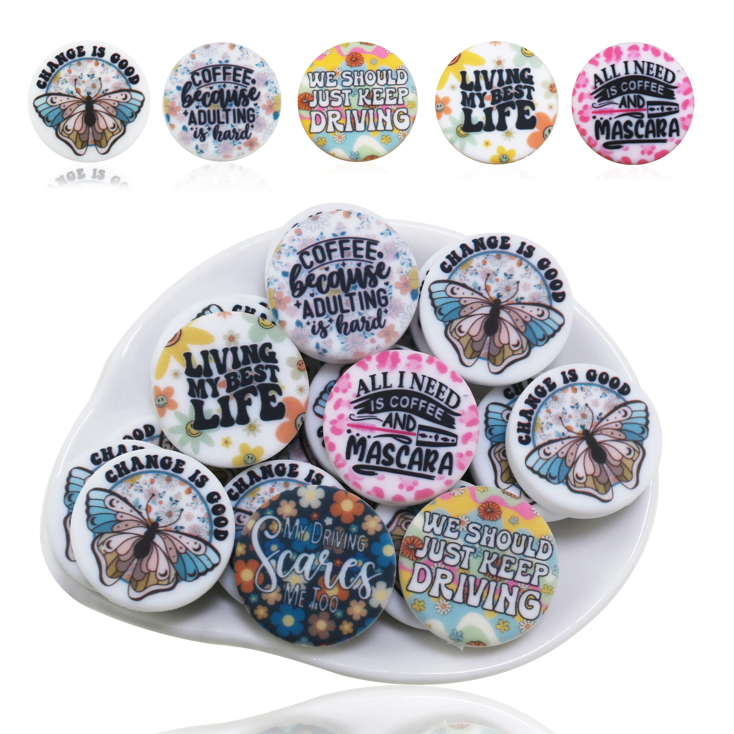 New Arrival Round Square  Free Samples Customized Logo Printing Silicone Beads Focal For Jewelry Bracelets Pen Making Baby Toys