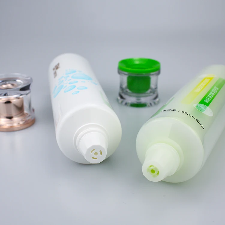 Empty 120ml Body Lotion Gel Dual Chamber Cosmetic Tube Packaging With Acrylic Cap