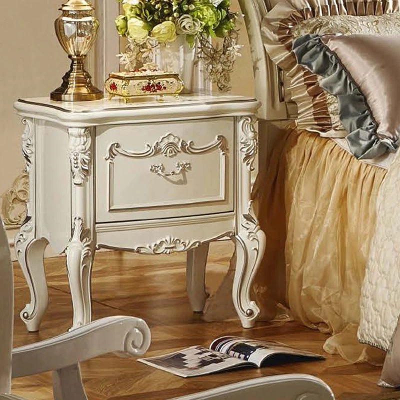 Classical luxury bedroom white nightstand bedside table , French elegant small nightstand