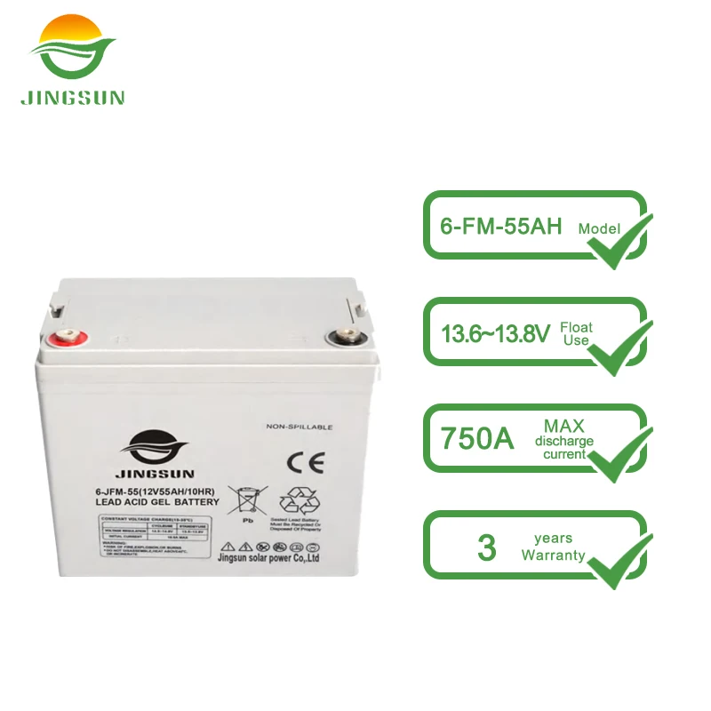 Jingsun Best-selling 12v50ah Deep Cycle Gel Battery Plates Dry Solar Gel Battery 12v 200ah 2v 3000ah 2 Volt Gel Solar Battery