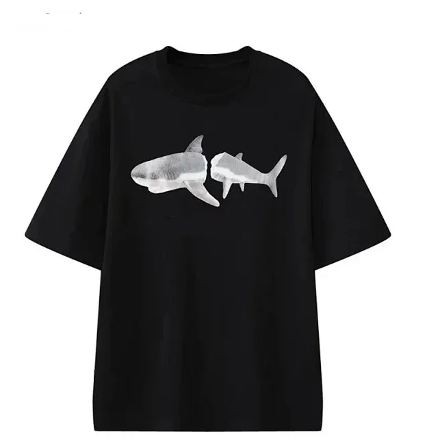 Summer new men / women trend round neck short-sleeved tide fashion shark / bear / behind the big letters till Italy/Spain