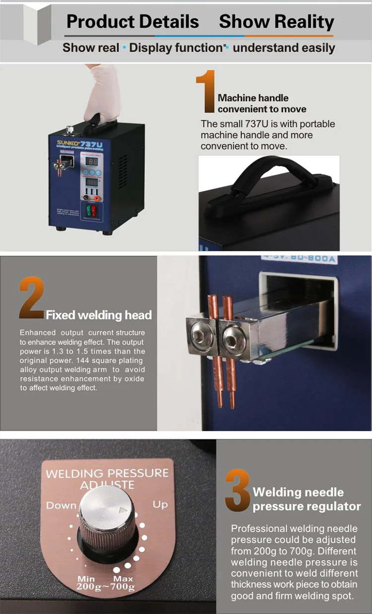 New Sunkko 737u Spot Welder Machine 2.8kw Double Pulse Battery Spot Welding Machine Usb Charging Test 18650 Battery Pack Welder