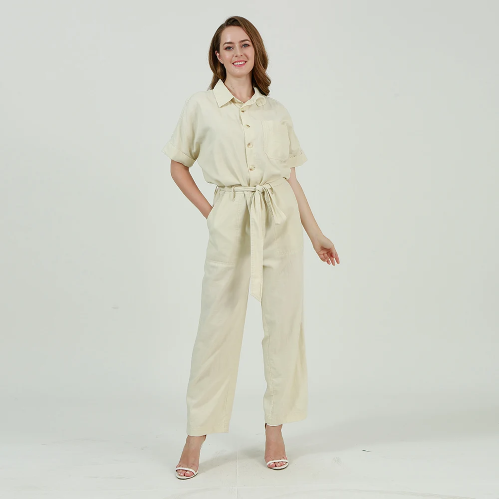 Apricot Twill Botton Woman Rompers And Jumpsuits Latest Designs