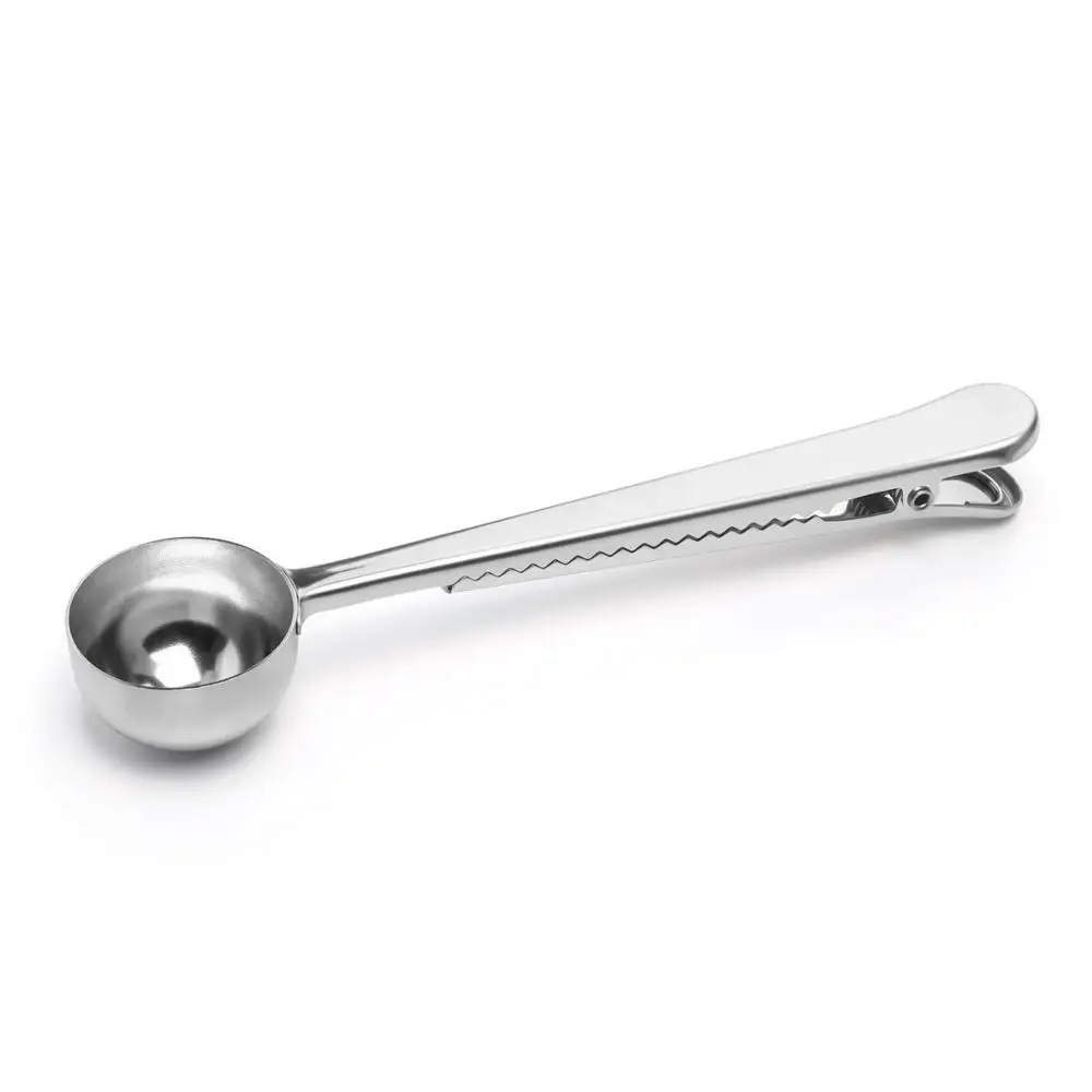 Stainless Steel Coffee Measuring Scooper Tea Scoop Spoon with Bag Sealing Clip
