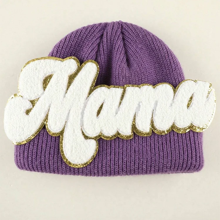Wholesale Embroidery Glitter Mothers Day Gifts big size Mama iron on Chenille Embroidered Gold edge