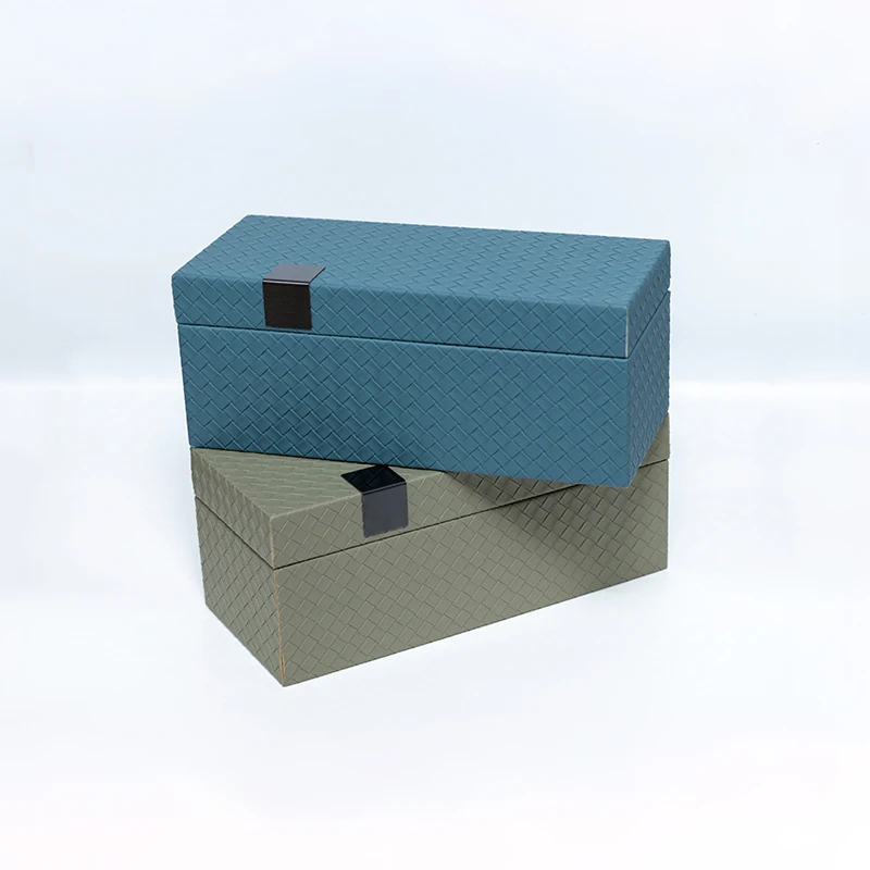 Wholesale Magnificent Scale Green&Bule Cowhide Square Wood Jewelry Box Velvet Jewellery Case Storage Boxes with Lid (Set of 2)