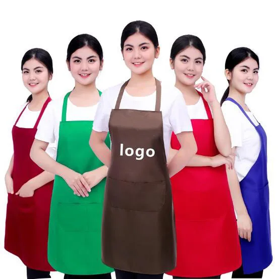 Wholesale Custom Logo Cotton Polyester Waterproof Chef Cooking Aprons For Cafe Restaurants Kitchen Apron