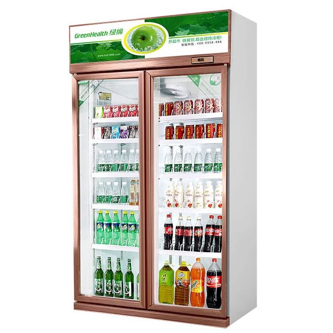 Frequency Conversion Double Glass Door Refrigerator Beverage Showcase Cooler Supermarket Chiller