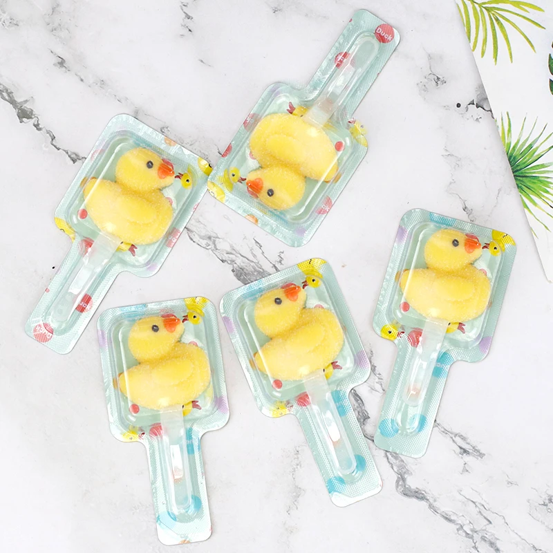 Oem Delicious Halal 21G Yellow Duck Shape Fudge Snack Soft Duck Stick Gummy Candy