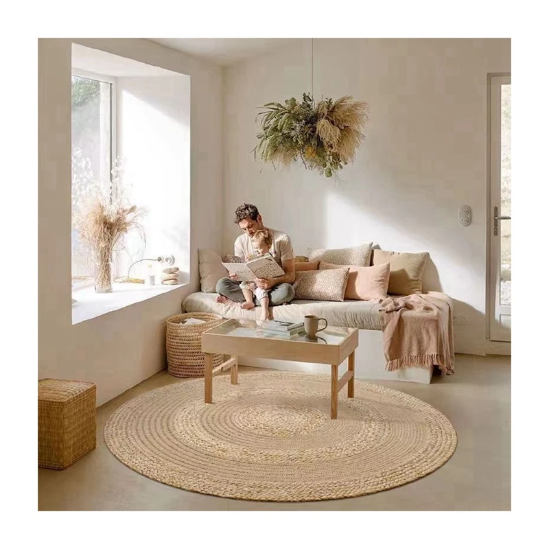 Handmade natural thick round jute rope mat rug ,circle braided hemp jute weed mat rugs carpets