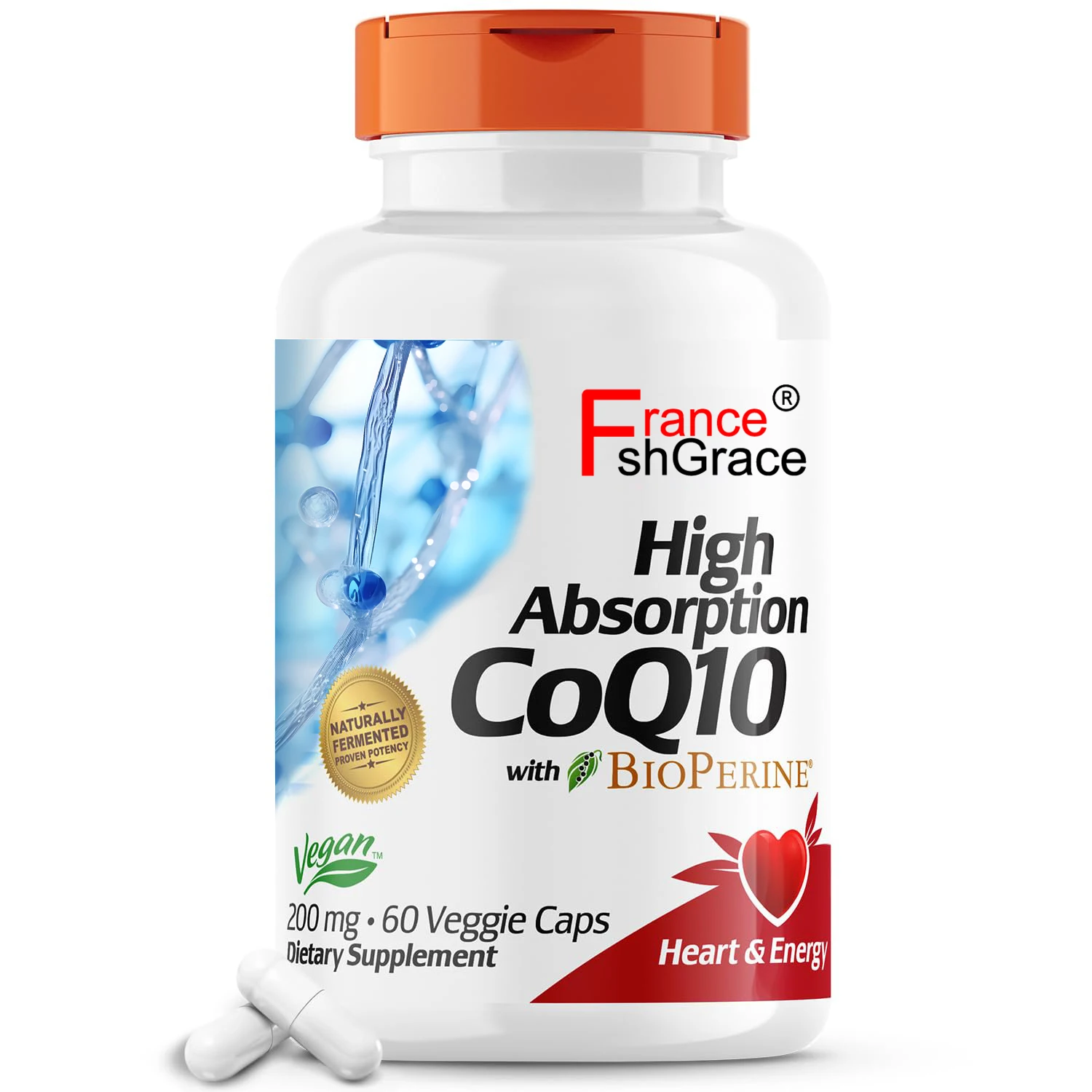 High Absorption CoQ10 with BioPerine Gluten Free Naturally Fermented Vegan Heart Health and Energy Production Veggie Caps