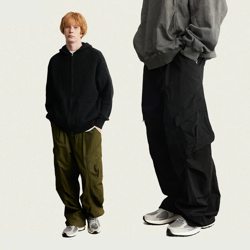 Streetwear Men Stacked Sweat Pants Baggy Manufacturer Wide Leg Plus Size Custom Parachute Cargo Pants Men
