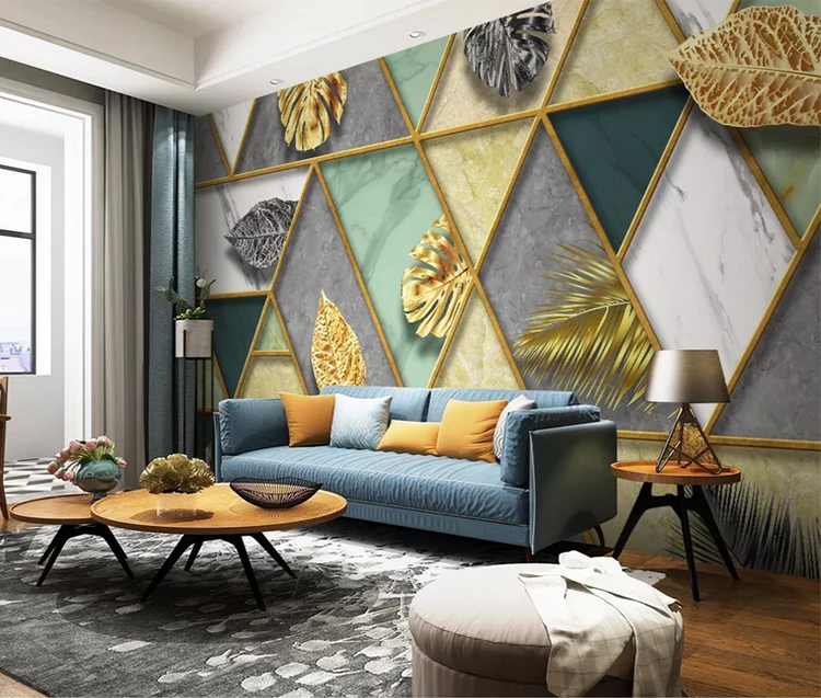simple nordic tropical plant leaves 3d wallpaper home decoration white stone geometric 3d wallpaper