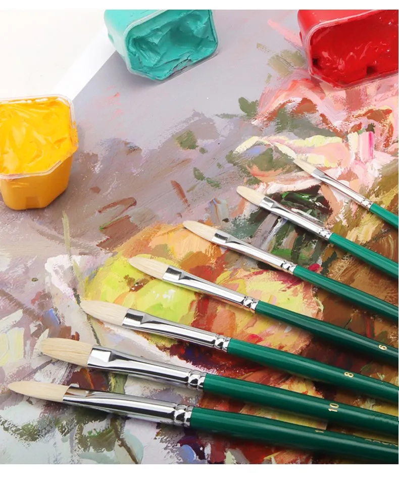 OEM Bristle Wood Handle Artist 12 pcs Brush Set For Oil Painting Gouache Painting Acrylic Painting