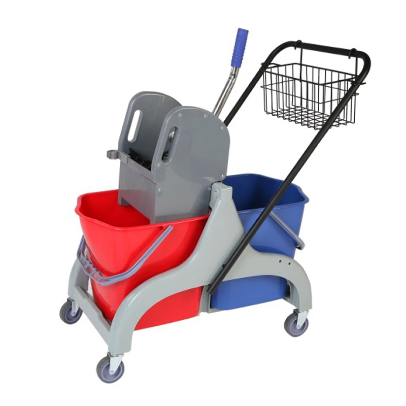 Hotel Plastic Service Cleaning Double Bucket Design Street Tilt Truck Cleaning Cart Hotel Housekeeping Cleaning Trolley