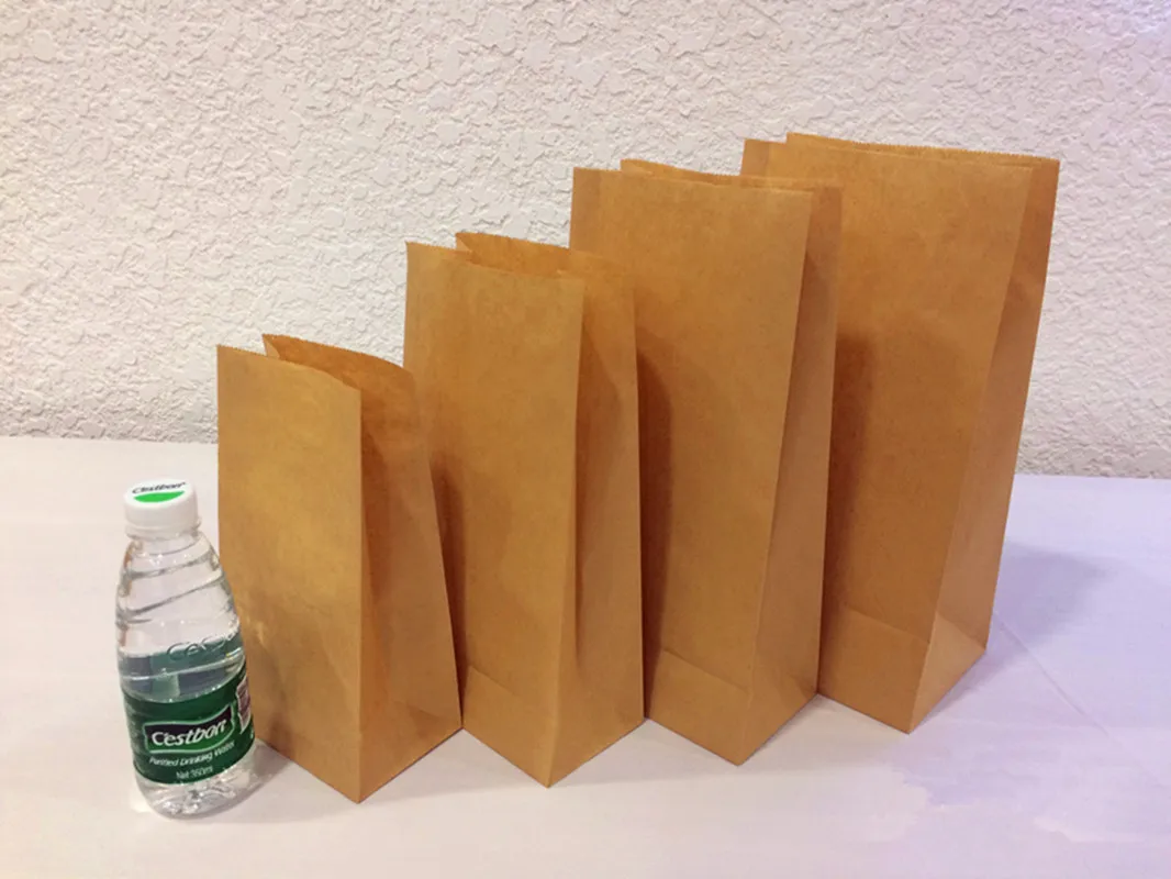 Eco Friendly Disposable Food Packaging Roast Chicken Fresh Baked Pop Corn Brown Kraft Paper Bag Without Window