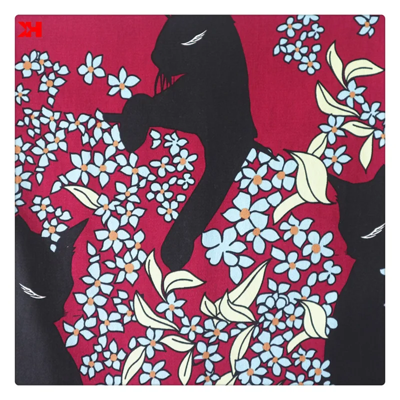 Kahn Floral Printed Cotton Spandex Fabric With Cat Pattern For Shirt Dress Material Blouses Making
