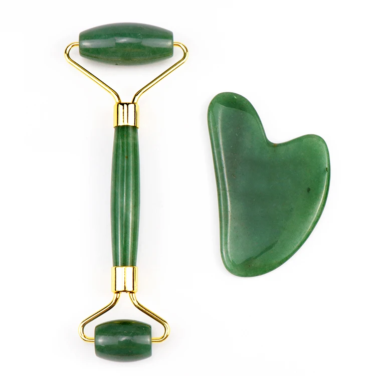 GreenEarth 100% Real Jade Facial Guasha Board Rose Quartz Jade Stone Roller for Face & Body Massage Portable Tool for Neck Head
