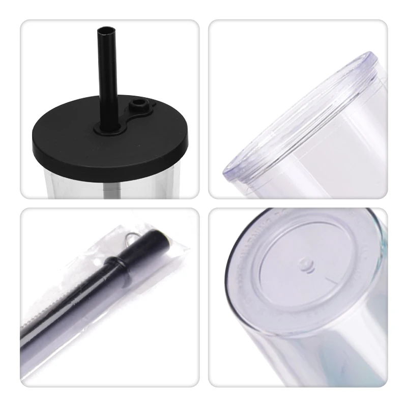 USA warehouse 24oz 700ml Acrylic Tumbler Premium Eco-friendly Double Wall Plastic reusable bubble tea cup With Lid and straw