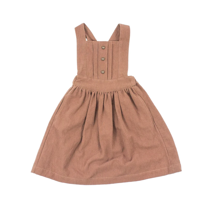 2023 Wholesale Baby solid color linen dress girl backless suspender skirt baby girls dresses