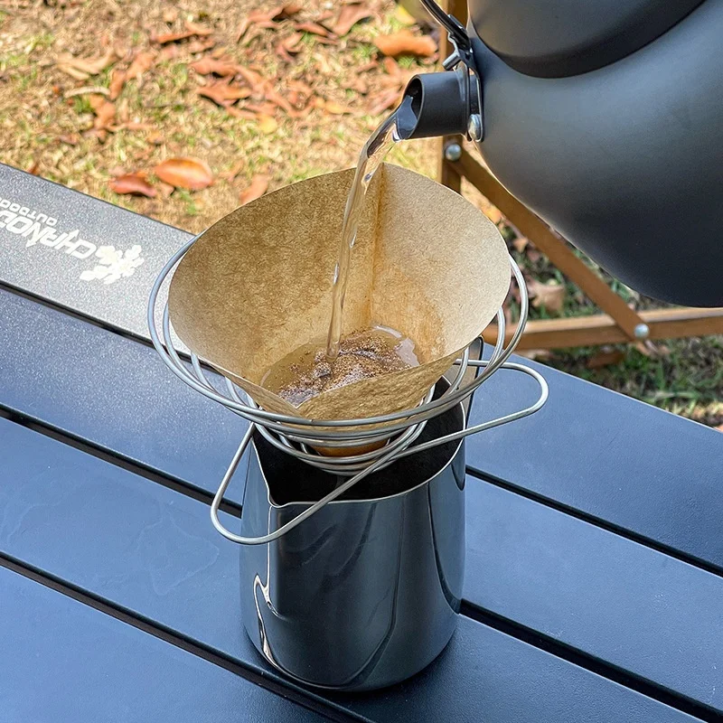 Portable Outdoor Camping Accessories Stainless Steel Reusable Holder Pour Over Filter Basket Drip Foldable Coffee Cone Filter